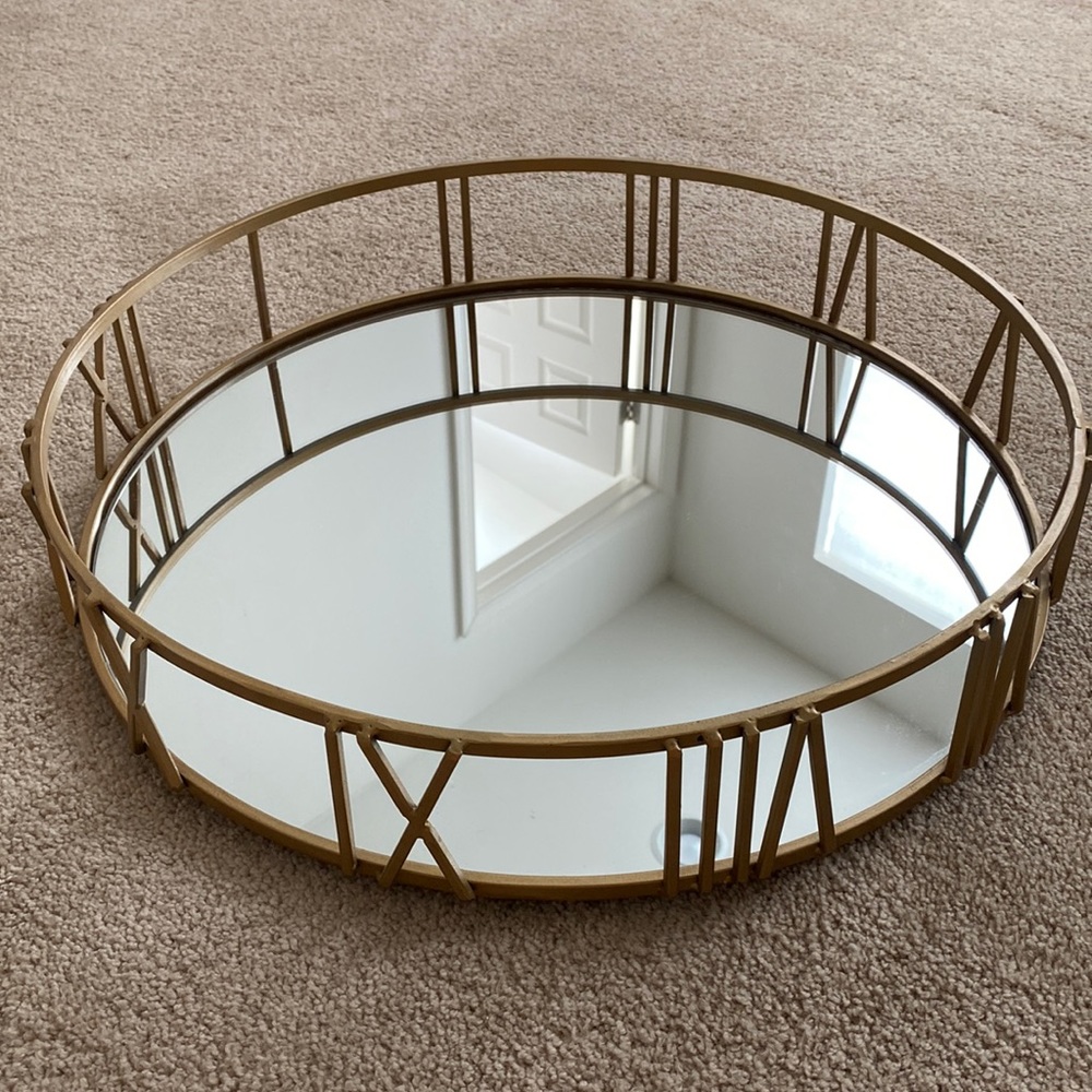 Gold Roman numeral mirrored tray